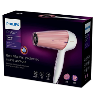 Plaukų džiovintuvas Philips DryCare Prestige, 2300 W, balta/rožinė Prekė - HP8281/00