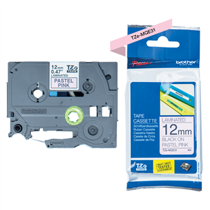 Labelling tape black on pastel pink background 4m x 12mm, Brother TZEMQE31