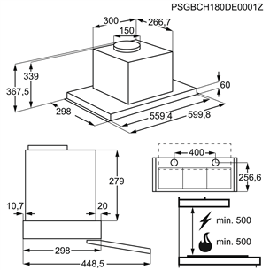 Electrolux, 600 m³/h, width 56 cm, inox - Built-in Cooker Hood Item - LFP536X