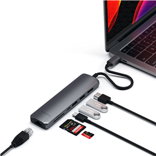 Adapteris Satechi USB-C Multiport HDMI/2xUSB3/1xUSBC/SD/LAN SG Prekė - ST-UCSMA3M