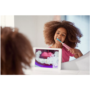 Elektrinis dantų šepetėlis Philips Sonicare Kids Bluetooth, baltas/rožinis Prekė - HX6352/42