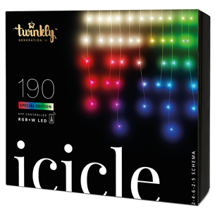 Twinkly Icicle Special Edition 190 RGB+W LEDs (Gen II), IP44, 8.5 m, transparent - Smart Christmas Lights Item - TWI190SPP-TEU TWI190SPP-TEU