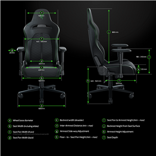 Žaidimų kėdė Razer Enki, Žalia/Juoda Prekė - RZ38-03720100-R3G1