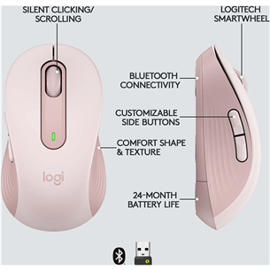 Logitech Signature M650 L, silent, pink - Wireless Optical Mouse Item - 910-006237