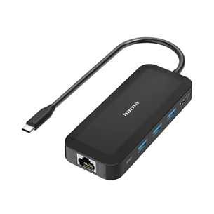 Šakotuvas Hama Classic Line USB-C hub, multiport, 6 ports, USB-A, USB-C, HDMI, LAN/Ethernet, black Prekė - 00300080 00300080