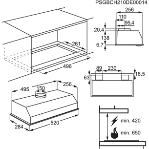 AEG, 330 m³/h, width 52 cm, grey - Built-in Cooker Hood Item - DGB3523S