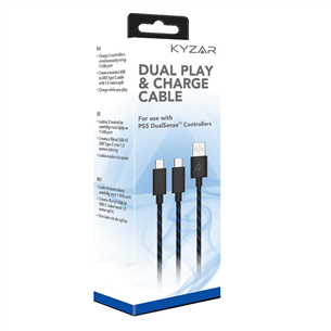 Kyzar Dual Play & Charge cable, PS5, 3 м, черный - Двойной кабель USB-C Товар - 5031300055549 5031300055549