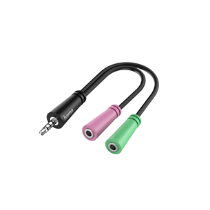 Hama Audio Adapter, 4-pin, 3,5 mm plug - 2x 3,5 mm jack; black - Cable Item - 00200352 00200352