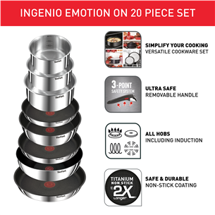 Tefal Ingenio Emotion, nerūdijantis plienas - 20 dalių puodų ir keptuvių rinkinys Prekė - L897SK04