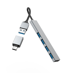 Hama USB Hub, 4x USB 3.2 Gen 1, USB-C adapter, gray - USB hub Item - 00200141