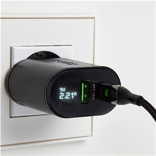 Įkroviklis SBS, USB-A, USB-C, LCD, 20 W, black