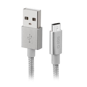 Laidas SBS Silver Metal Braided, USB-A - Micro USB, silver Prekė - TECABLEMICROBS TECABLEMICROBS