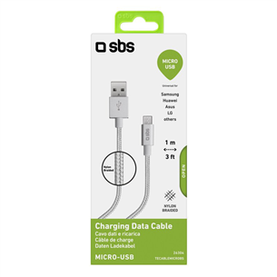 Laidas SBS Silver Metal Braided, USB-A - Micro USB, silver Prekė - TECABLEMICROBS