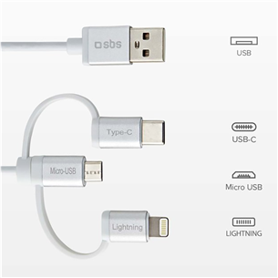 SBS, USB-A - USB-C, Micro USB, Lightning, 1,2 м, серый - Кабель Товар - TECABLEUSBIP53189W