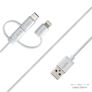SBS, USB-A - USB-C, Micro USB, Lightning, 1,2 м, серый - Кабель Товар - TECABLEUSBIP53189W