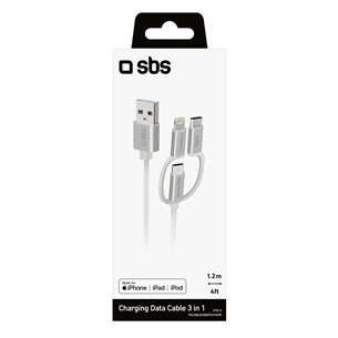 SBS, USB-A - USB-C, Micro USB, Lightning, 1,2 м, серый - Кабель Товар - TECABLEUSBIP53189W