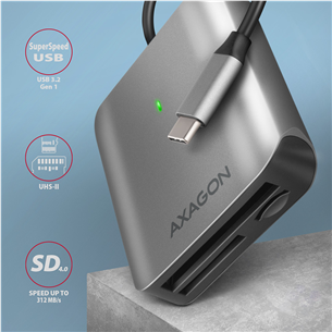 AXAGON Товар - CRE-S3C SuperSpeed USB-C UHS-II Reader, темно-серый - Считыватель карт памяти