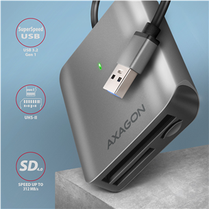 AXAGON Товар - CRE-S3 SuperSpeed USB-A UHS-II Reader, темно-серый - Считыватель карт памяти