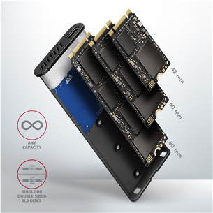 SSD dėklas Axagon Prekė - EEM2-SG2 Raw Box, USB-C, M.2 NVME, SATA, silver