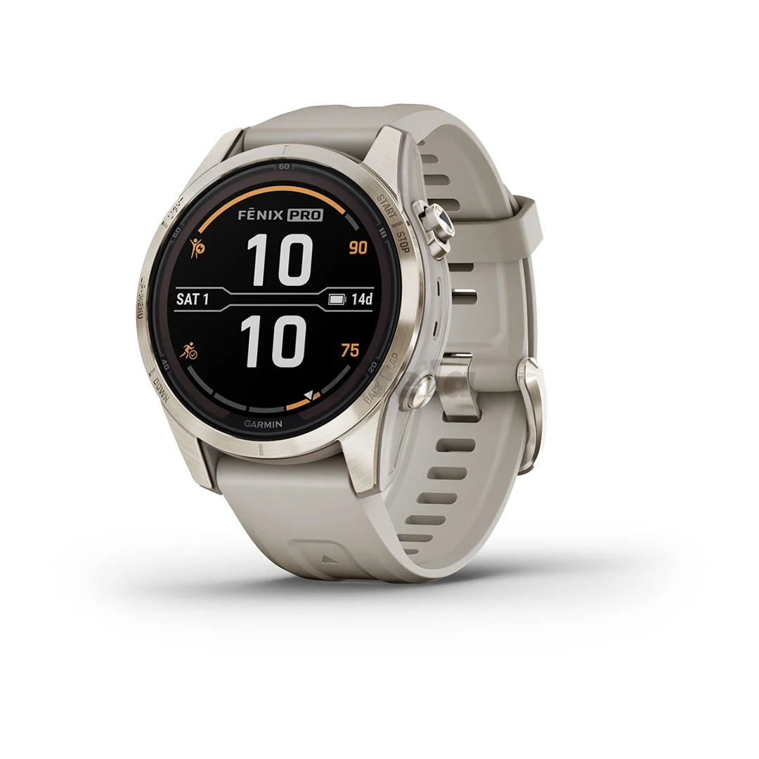 Garmin 7s Pro Sapphire Solar 42mm gold steel beige silicone band Sports watch Item 010 02776 15 010 02776 15 Avitela