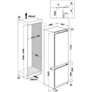 Whirlpool, NoFrost, 394 L, 194 cm - Built-in Refrigerator Item - WHSP70T241P