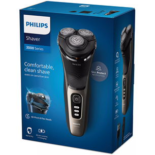 Barzdaskutė Philips Shaver 3000 Series, šlapias ir sausas skutimas, juoda/aukso Prekė – S3242/12