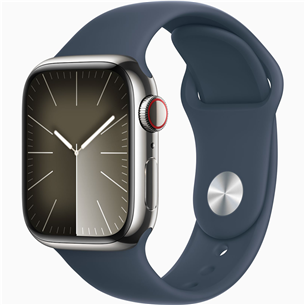 Apple Watch Series 9 GPS + Cellular, 41 мм, Sport Band, S/M, серебристая нержавеющая сталь/синий - Смарт-часы Товар - MRJ23ET/A MRJ23ET/A