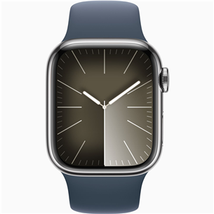 Apple Watch Series 9 GPS + Cellular, 41 мм, Sport Band, S/M, серебристая нержавеющая сталь/синий - Смарт-часы Товар - MRJ23ET/A