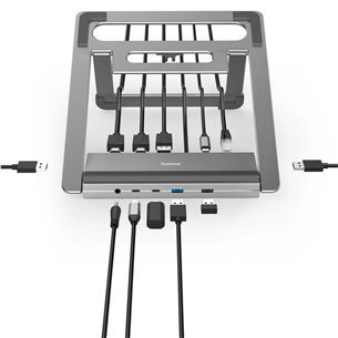 Nešiojamo kompiuterio stovas/šakotuvas Hama Connect2Office Stand, USB-C dock, 12 ports, 100 W, gray Prekė - 00200139