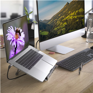 Nešiojamo kompiuterio stovas/šakotuvas Hama Connect2Office Stand, USB-C dock, 12 ports, 100 W, gray Prekė - 00200139