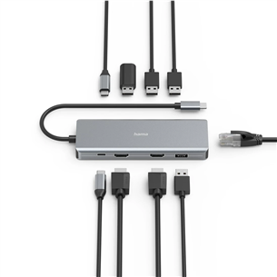 Hama CONNECT2Media, USB-C Hub, 9 портов, 100 Вт, серый - Док-станция для ноутбука Товар - 00200142
