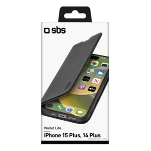 SBS Book Wallet Lite Case, iPhone 15 Plus, черный - Чехол для смартфона Товар - TEBKLITEIP1567K