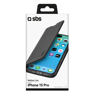 SBS Book Wallet Lite Case, iPhone 15 Pro, черный - Чехол для смартфона Товар - TEBKLITEIP1561PK
