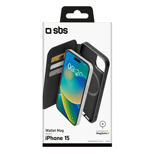SBS Wallet Mag Case, iPhone 15, черный - Чехол для смартфона Товар - TEBKMAGSFIP1561K
