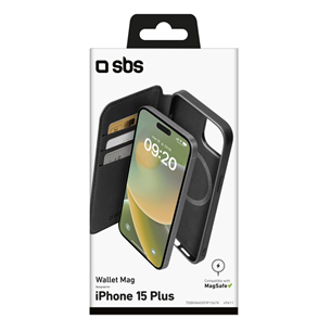 SBS Wallet Mag Case, iPhone 15 Plus, черный - Чехол для смартфона Товар - TEBKMAGSFIP1567K