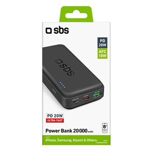SBS Multi-port, 20 W, 20 000 mAh, juoda - Išorinė baterija Prekė - TTBB20000PD20K