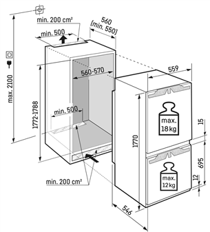 Liebherr Prime, NoFrost, 254 L, height 177 cm - Built-in Refrigerator Item - ICNDI5153-20