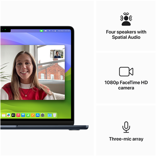 Apple MacBook Air 13'' (2024), M3 8C/10C, 16 GB, 512 GB, RUS, midnight - Nešiojamas kompiuteris Prekė - MXCV3RU/A