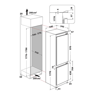 Whirlpool, NoFrost, 250 L, height 177 cm - Built-in refrigerator Item - WHC18T132
