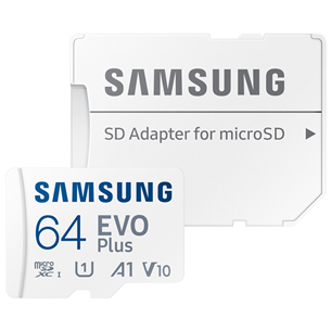 Samsung EVO Plus, microSDXC, 64 ГБ, белый - Карта памяти и адаптер Товар - MB-MC64SA/EU MB-MC64SA/EU