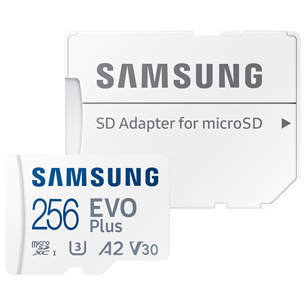 Samsung EVO Plus, microSDXC, 256 ГБ, белый - Карта памяти и адаптер Товар - MB-MC256SA/EU MB-MC256SA/EU