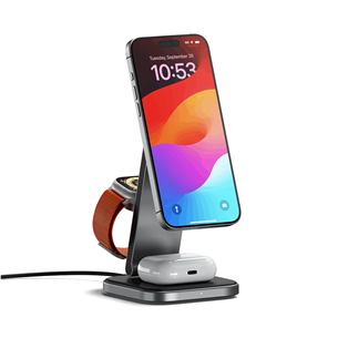 Satechi 3-in-1 Foldable Qi2 Wireless Charging Stand, gray - Wireless charging dock Item - ST-Q31FM-EA