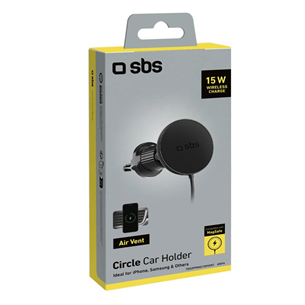 SBS 15W Car Holder, Magsafe, airvent clip, black - Wireless car charger Item - TESUPPMAG15WVENT
