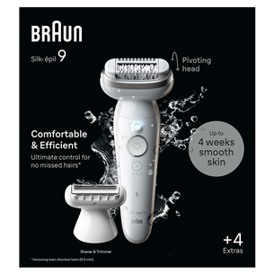 Braun Silk-epil 9, сухое и влажное использование, белый - Эпилятор Товар - SES9041