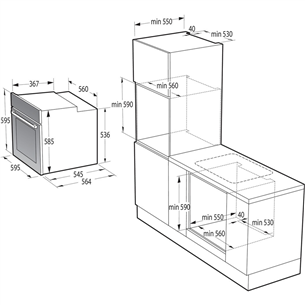 Orkaitė + indukcinė kaitlentė Hisense, 77 L, juoda Prekė - BSA65226AB+HI6401BSC