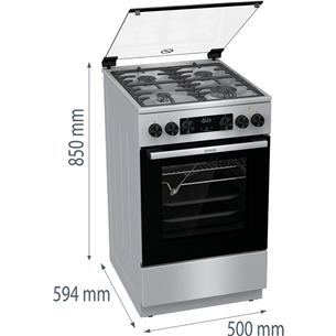 Dujinė viryklė su elektrine orkaite Gorenje GKS5C70XF, 70 L, plotis 50 cm