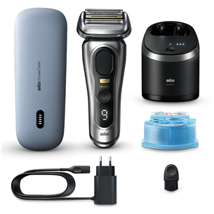 Braun Series 9 Pro+ Wet & Dry, 6-in-1 SmartCare centre and PowerCase, sidabro spalvos - Skustuvas 9577CC