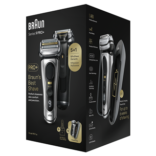 Braun Series 9 Pro+ Wet & Dry, 6-in-1 SmartCare centre and PowerCase, sidabro spalvos - Skustuvas