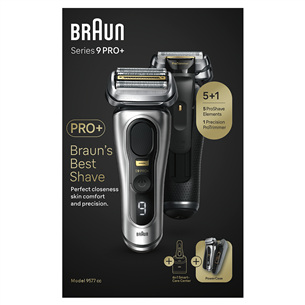 Braun Series 9 Pro+ Wet & Dry, 6-in-1 SmartCare centre and PowerCase, sidabro spalvos - Skustuvas