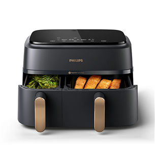 Karšto oro gruzdintuvė Philips 3000 Series Dual Basket Airfryer, 9 L, 2750 W, juoda Prekė-NA352/00